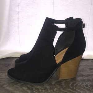 Black Suede Peep-Toe Booties